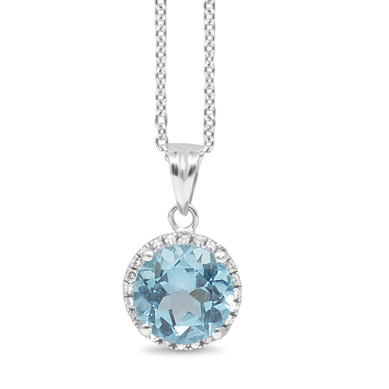 9ct White Gold Topaz and Diamond Halo Pendant