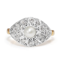 14ct Rose and White Gold Vintage Diamond and Pearl Ring