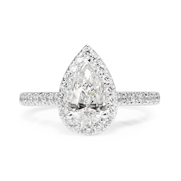 18ct White Gold Pear Diamond Halo Ring