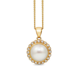 9ct Yellow Gold Daisy Style Pearl and Diamond Necklace