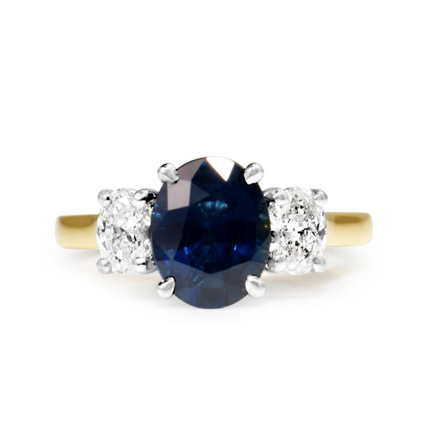 18ct Yellow and White Gold Sapphire and Diamond Oval 3 Stone Ring