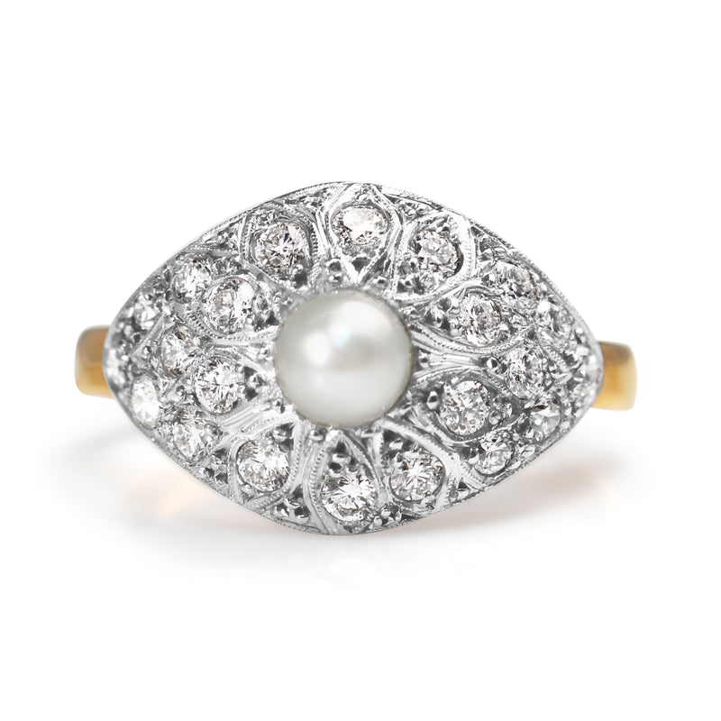 14ct Rose and White Gold Vintage Diamond and Pearl Ring