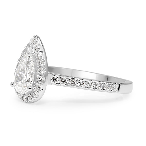 18ct White Gold Pear Diamond Halo Ring