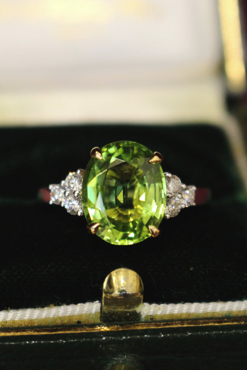 18ct Yellow and White Gold Peridot and Diamond Ring