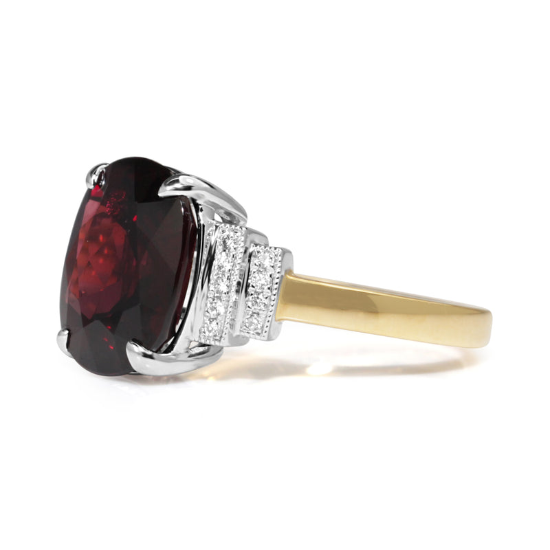 18ct Yellow and White Gold Garnet and Diamond Ring