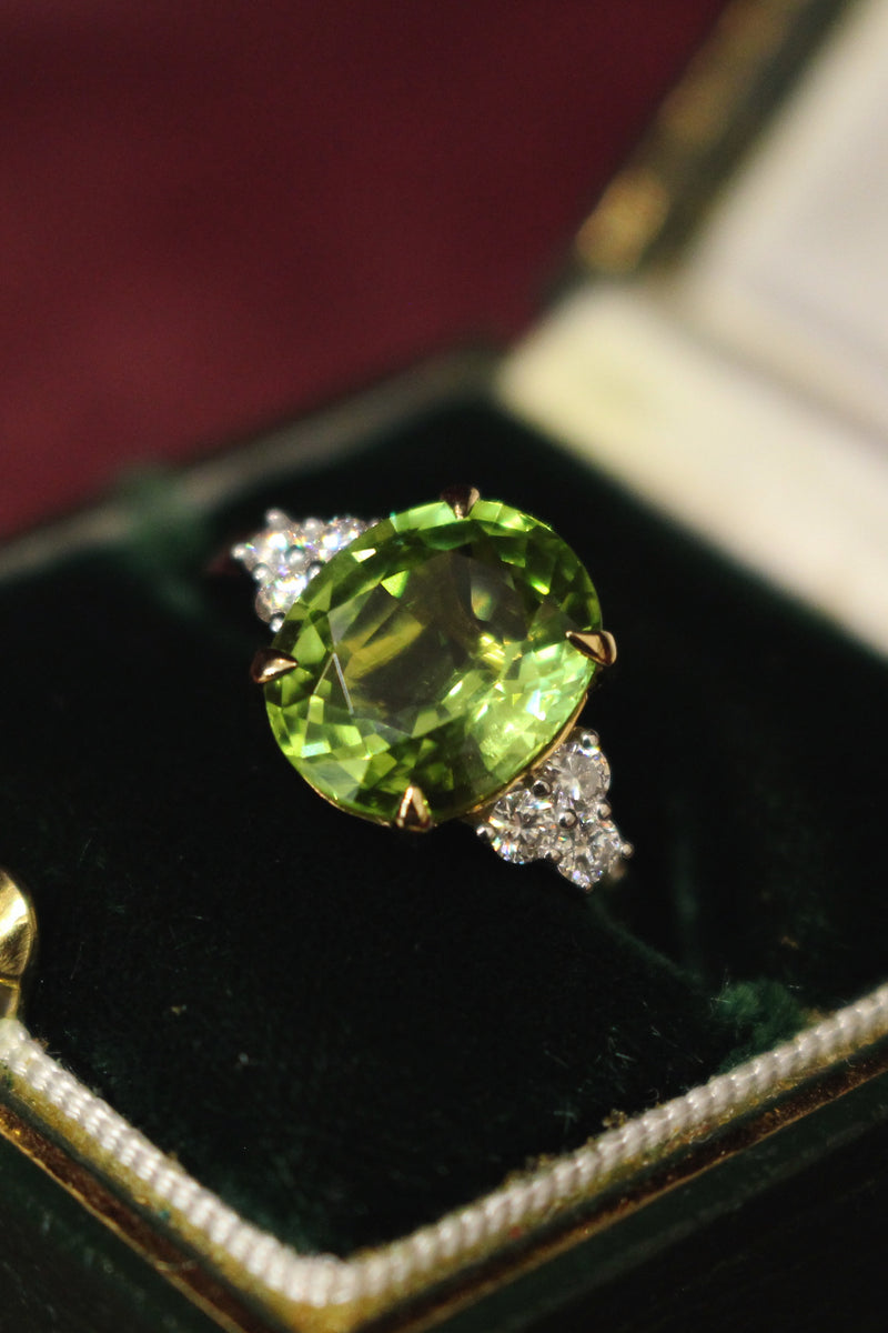 18ct Yellow and White Gold Peridot and Diamond Ring