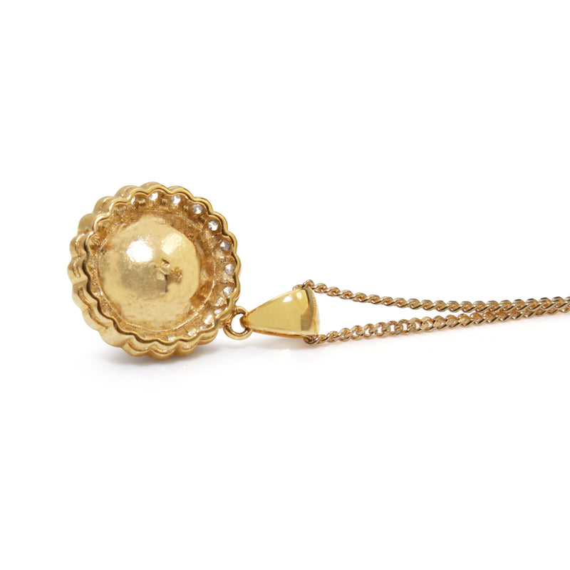 9ct Yellow Gold Daisy Style Pearl and Diamond Necklace