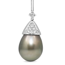 18ct White Gold 18.6mm Tahitian Pearl and Diamond Pendant