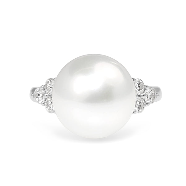 18ct White Gold South Sea 12mm Pearl and Diamond Ring