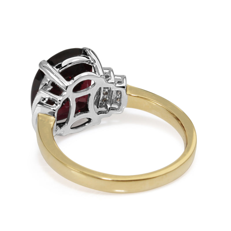 18ct Yellow and White Gold Garnet and Diamond Ring