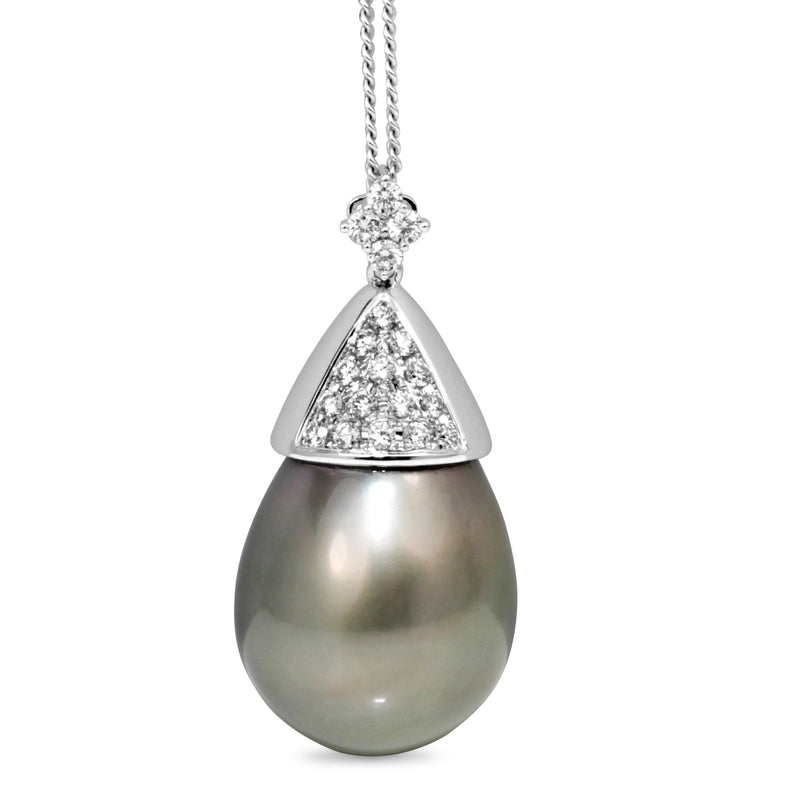 18ct White Gold 18.6mm Tahitian Pearl and Diamond Pendant