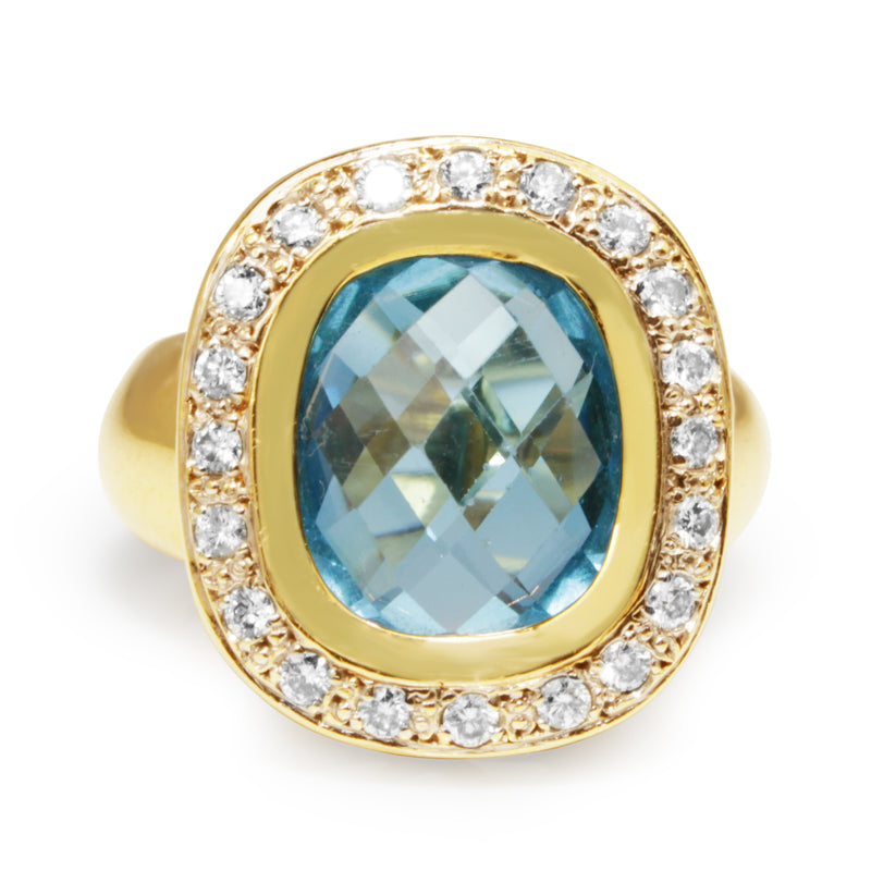 18ct Yellow Gold Vintage Topaz and Diamond Halo Ring