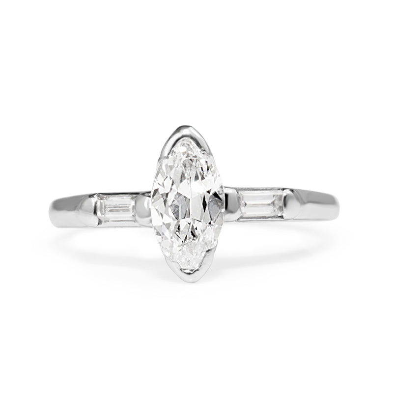 Platinum Old Cut Marquise Diamond Ring