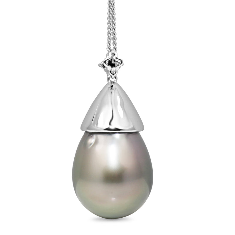 18ct White Gold 18.6mm Tahitian Pearl and Diamond Pendant
