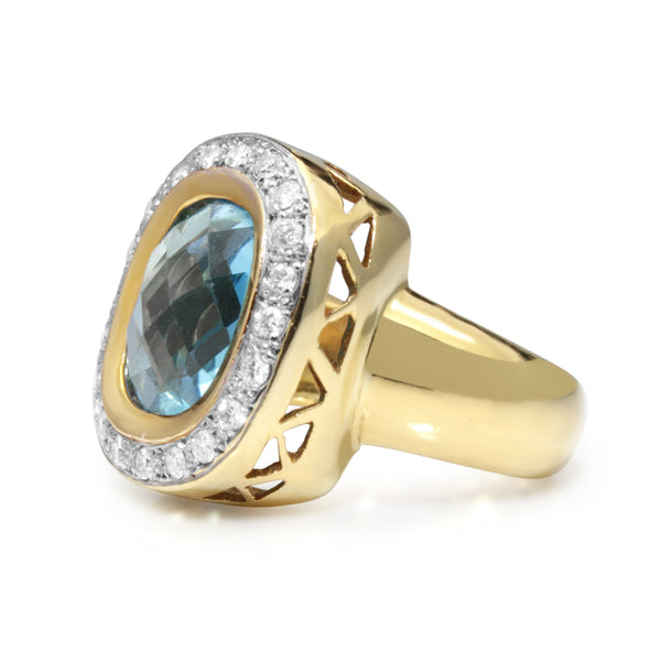 18ct Yellow Gold Vintage Topaz and Diamond Halo Ring
