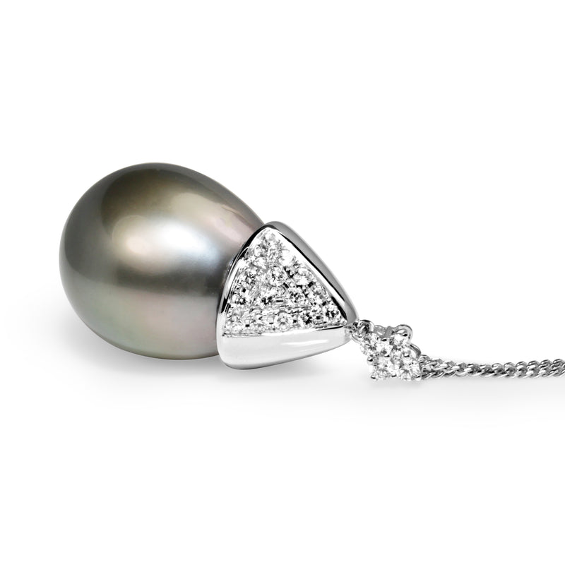 18ct White Gold 18.6mm Tahitian Pearl and Diamond Pendant