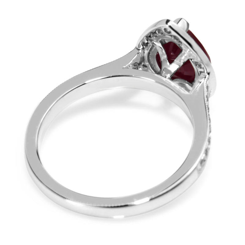 18ct White Gold Ruby and Diamond Pear Halo Ring