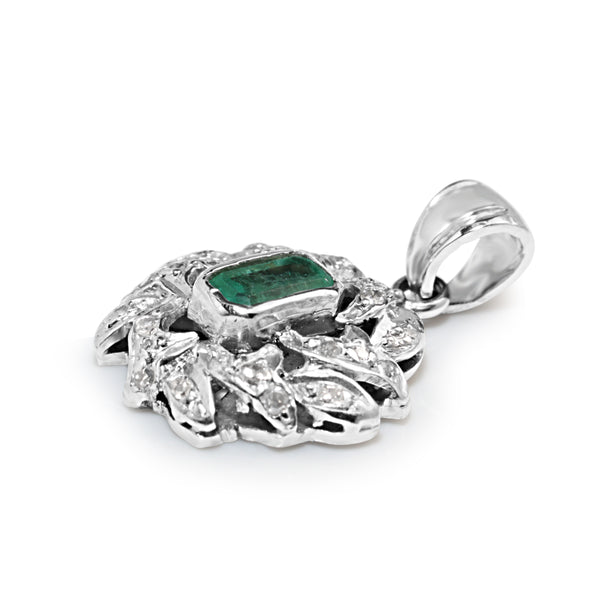 Palladium Vintage Emerald and Diamond Necklace