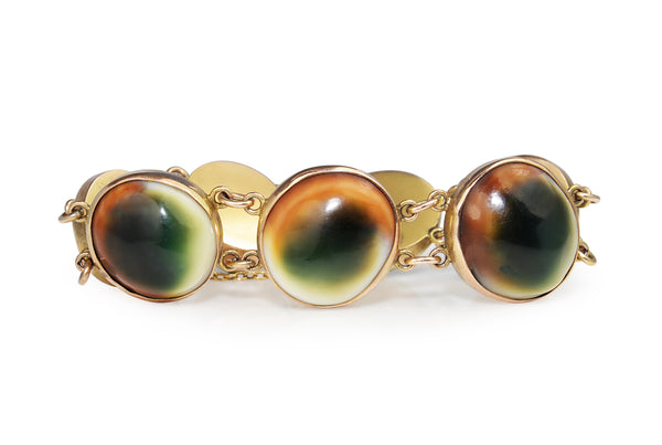 9ct Yellow Gold Victorian Operculum / Cats Eye Bracelet