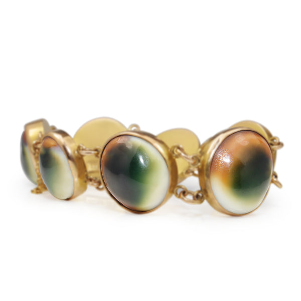 9ct Yellow Gold Victorian Operculum / Cats Eye Bracelet