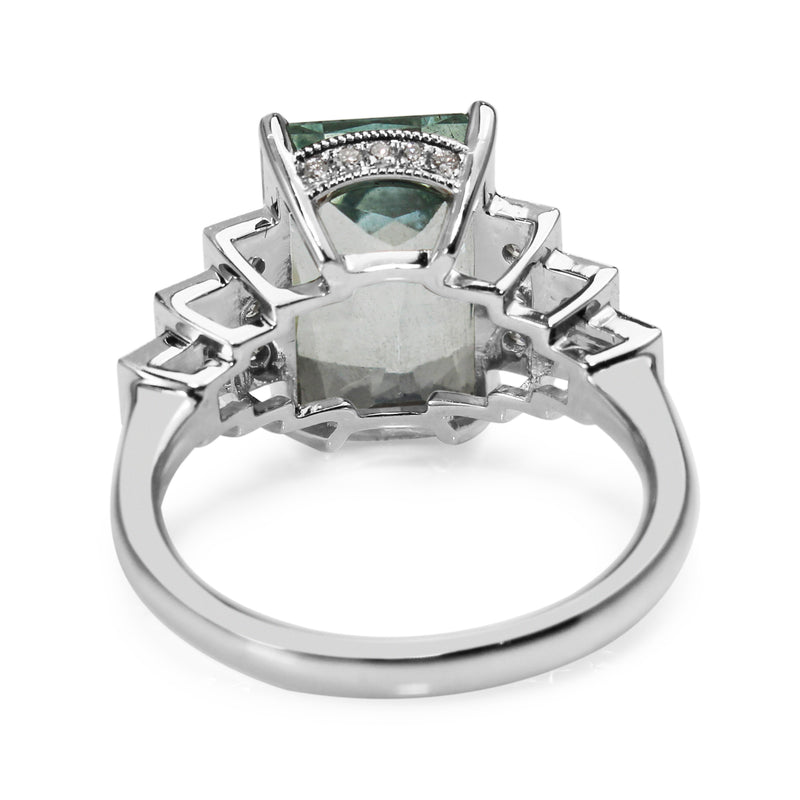 18ct White Gold Aquamarine and Diamond Step Down Style Ring