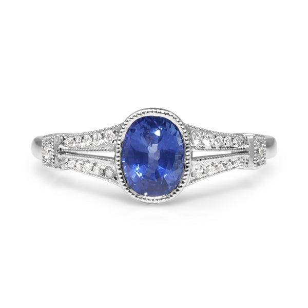 18ct White Gold Vintage Style Sapphire and Diamond Ring