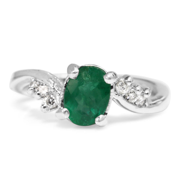 Platinum Vintage Emerald and Diamond Ring