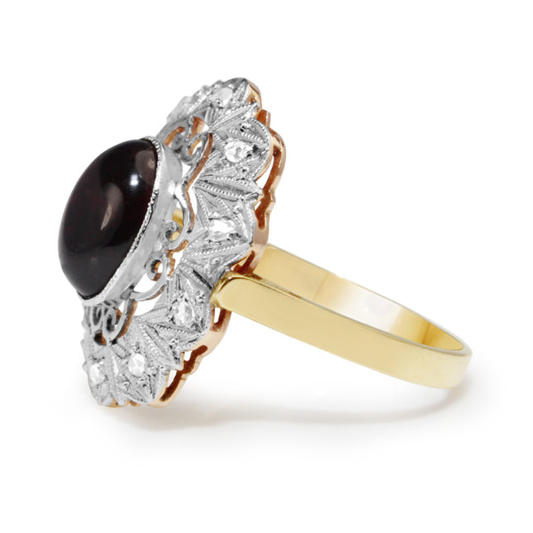 18ct Yellow and White Gold Art Deco Garnet and Rose Cut Diamond Ring