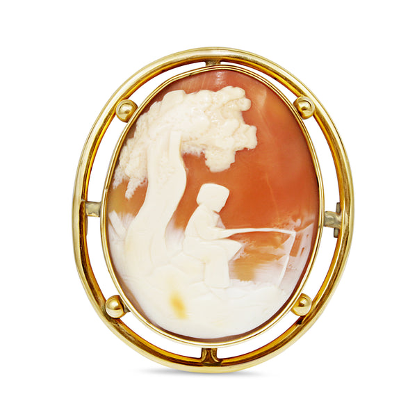 9ct Yellow Gold Large Vintage Cameo Brooch