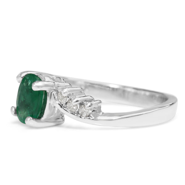 Platinum Vintage Emerald and Diamond Ring