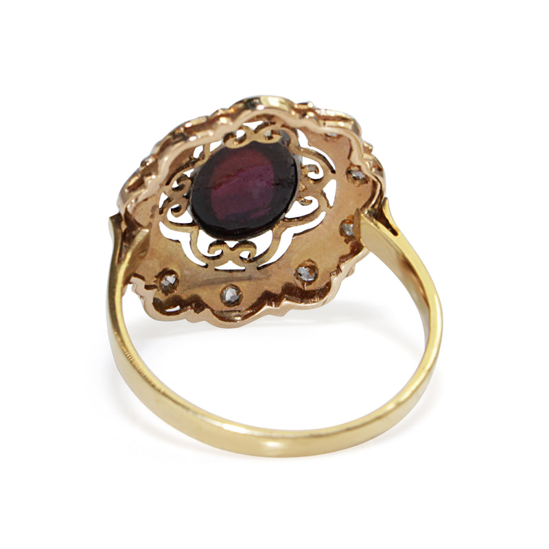 18ct Yellow and White Gold Art Deco Garnet and Rose Cut Diamond Ring