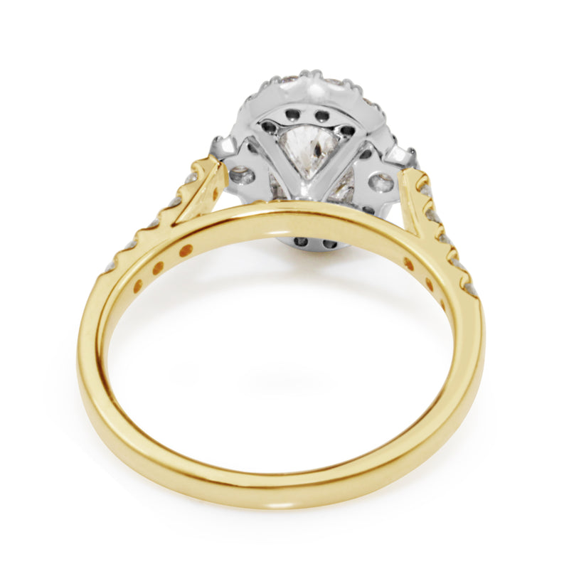 18ct Yellow and White Gold Oval Halo Diamond Ring