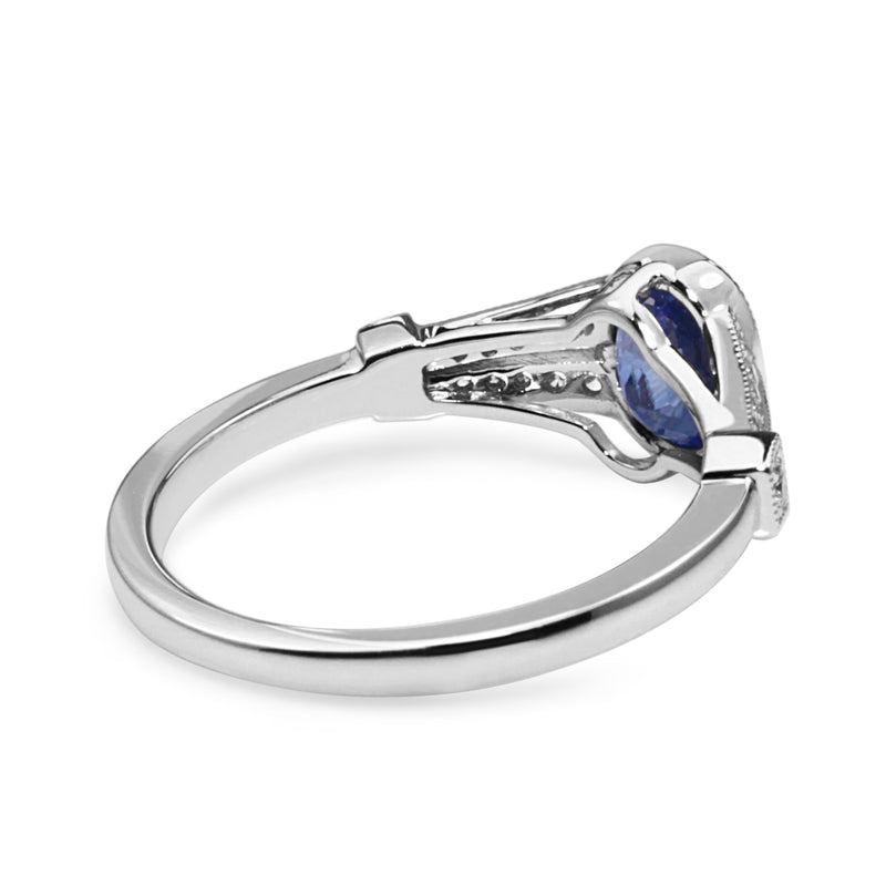 18ct White Gold Vintage Style Sapphire and Diamond Ring