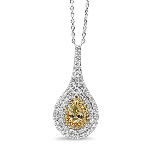 18ct White Gold Yellow and White Diamond Pear Shaped Necklace