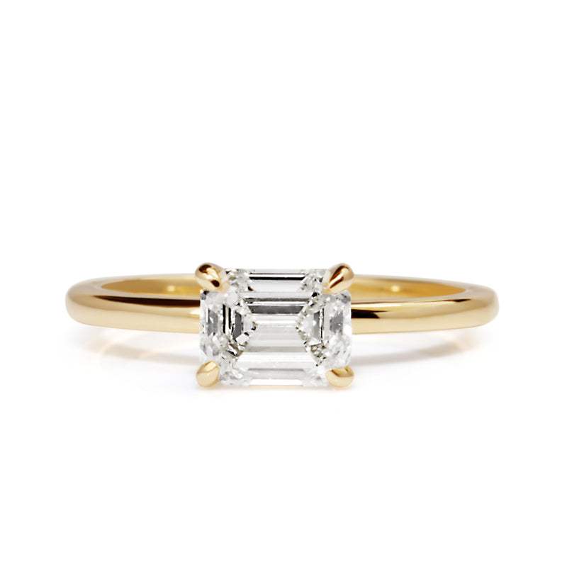 18ct Yellow Gold East West Emerald Cut 1.05ct Diamond Solitaire Ring