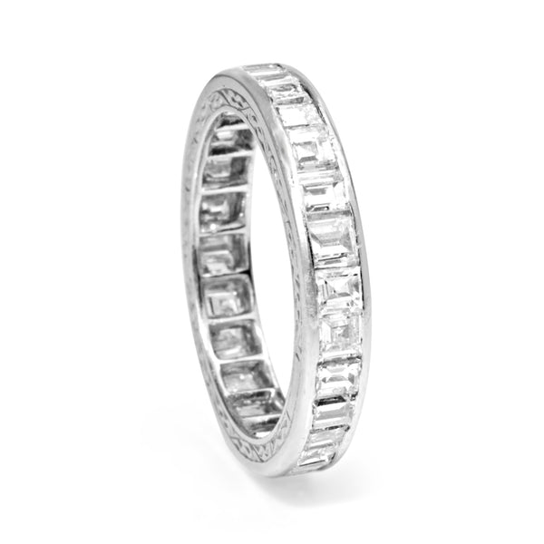 Platinum Art Deco Emerald / Asscher Cut All Round Diamond Band