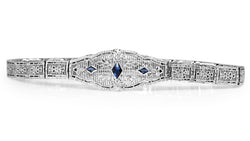 10ct White Gold Art Deco Synthetic Sapphire Filigree Bracelet