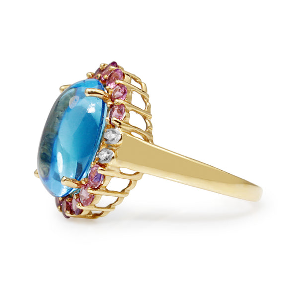 14ct Yellow Gold Vintage Cabochon Topaz, Amethyst and Diamond Ring