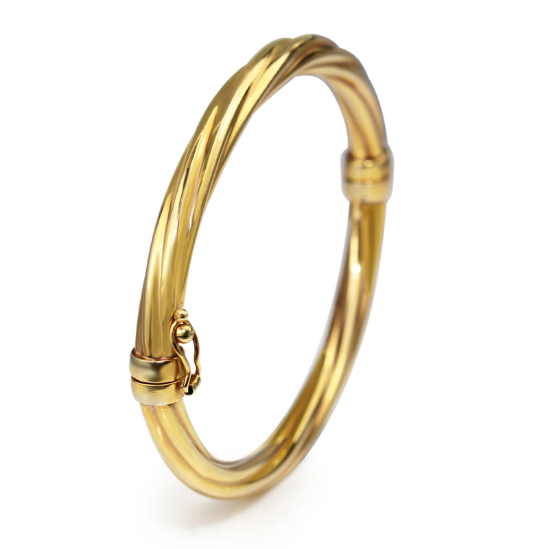 18ct Yellow Gold Twisted Oval Hinged Bangle