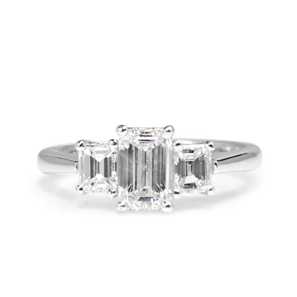 18ct White Gold Emerald Cut 3 Stone Diamond Ring