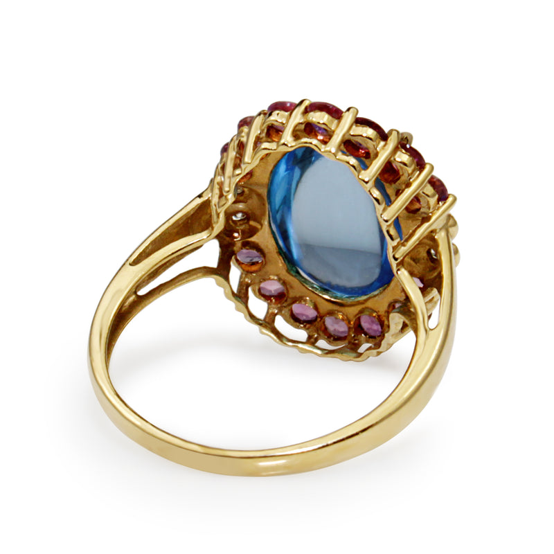 14ct Yellow Gold Vintage Cabochon Topaz, Amethyst and Diamond Ring