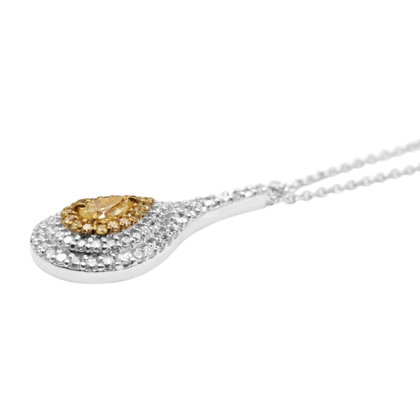 18ct White Gold Yellow and White Diamond Pear Shaped Necklace