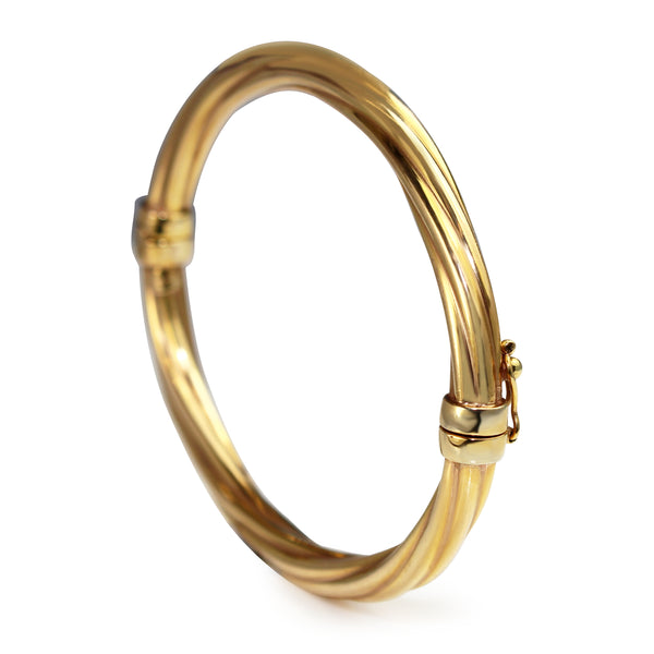 18ct Yellow Gold Twisted Oval Hinged Bangle