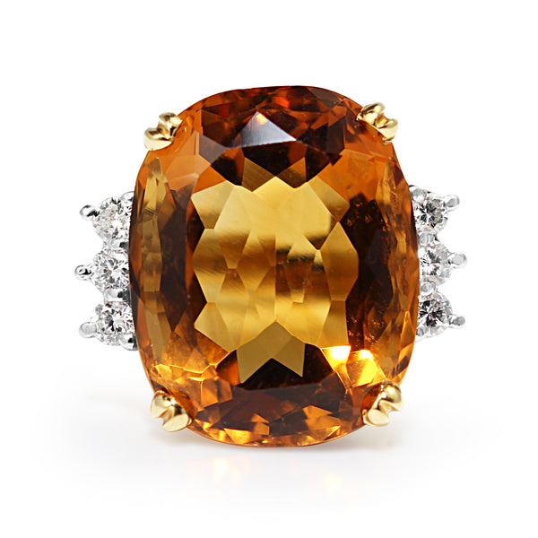 18ct Yellow Gold Citrine and Diamond Cocktail Ring