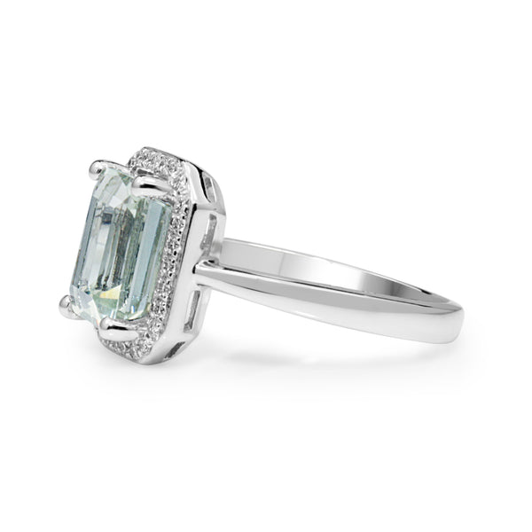 9ct White Gold Green Amethyst and Diamond Halo Ring