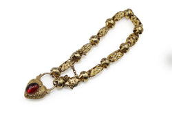 9ct Yellow Gold Antique Victorian Fancy Link Bracelet with Garnet