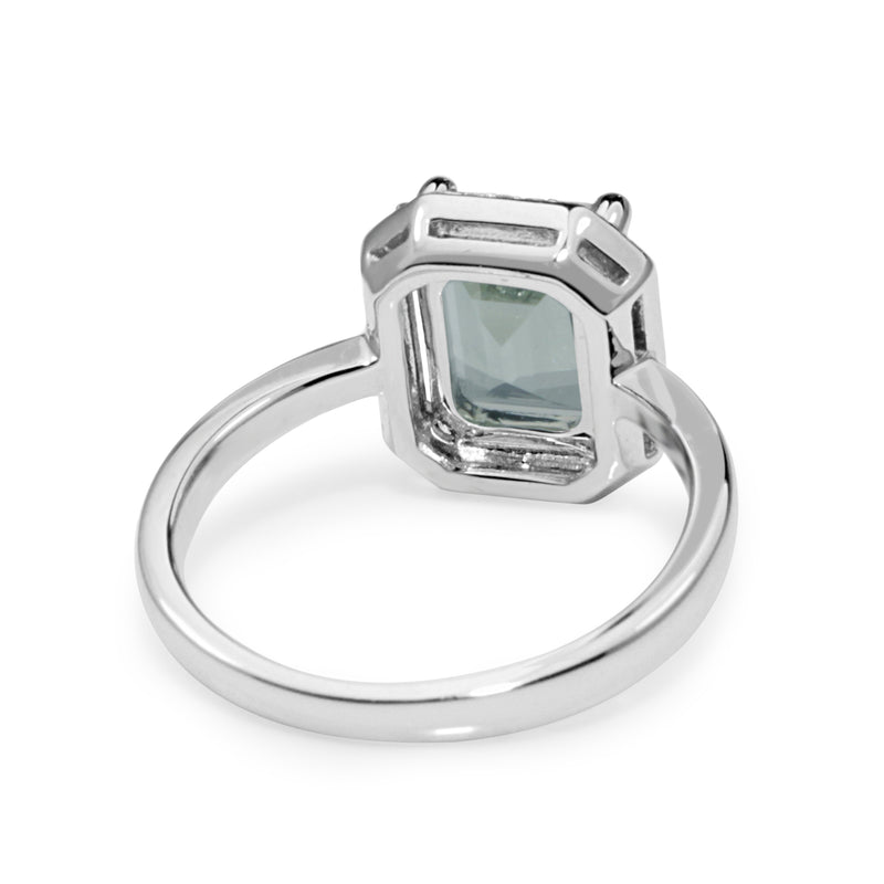 9ct White Gold Green Amethyst and Diamond Halo Ring