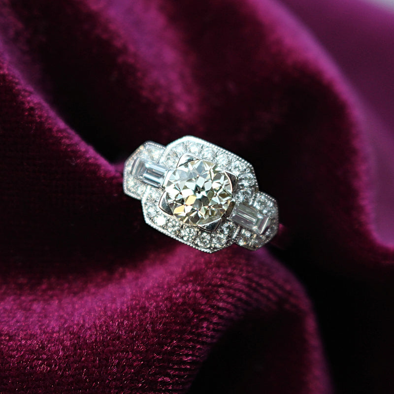 Platinum Art Deco Style Old Cut Diamond Ring