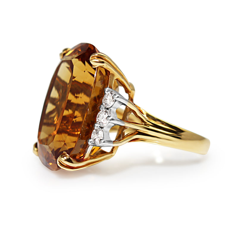 18ct Yellow Gold Citrine and Diamond Cocktail Ring