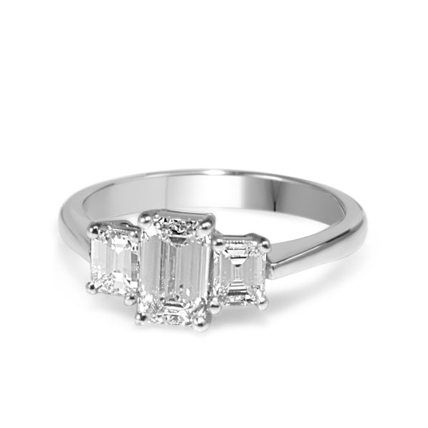 18ct White Gold Emerald Cut 3 Stone Diamond Ring